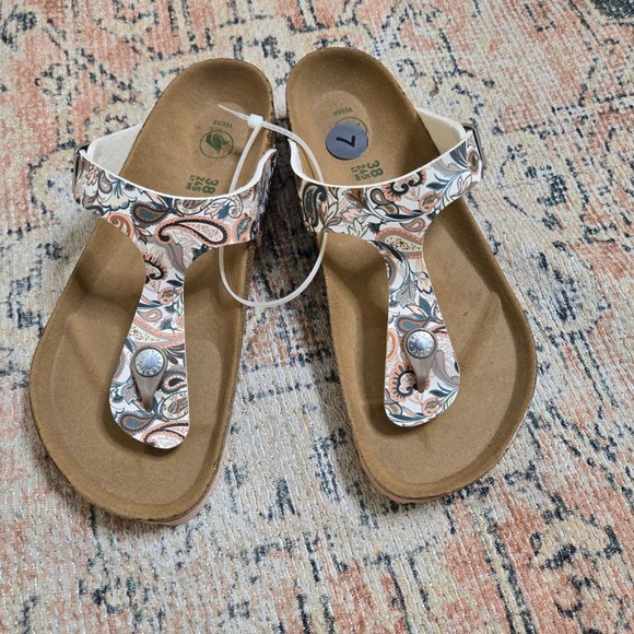 Birkenstock Gizeh Sandals Women 7 EU 38 Paisley Antique White NWOB Vegan Thong - Picture 3 of 3